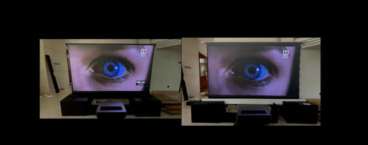 Comparison of S Pro floor rising screen from Nothing But Label - VIVIDSTORM