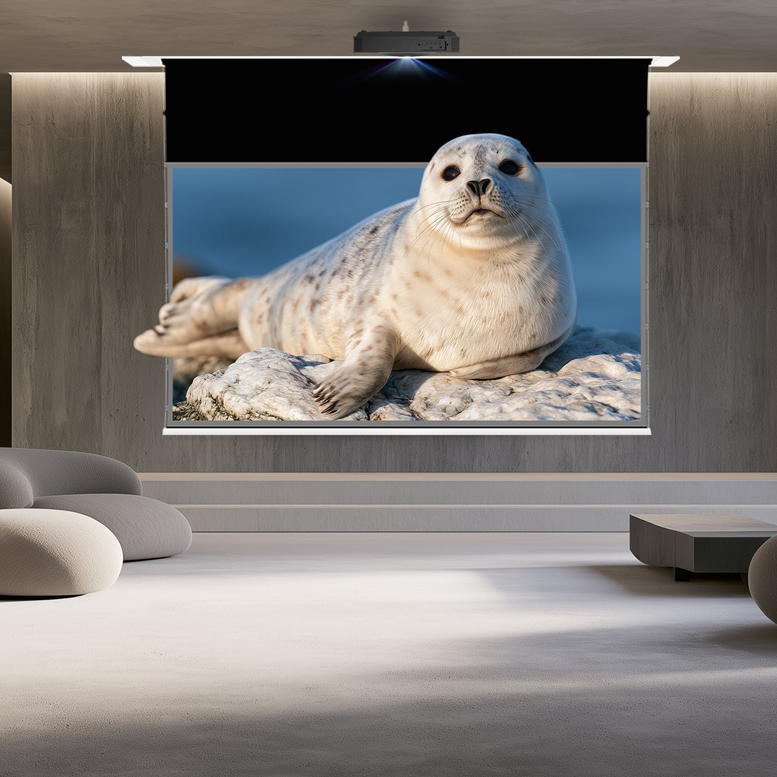 BUNDLE Hisense PX4 PRO UST Projector & VIVIDSTORM Lite Hyper PHANTOM Recessed In-Ceiling Motorized Tension Lenticular ALR Projector Screen