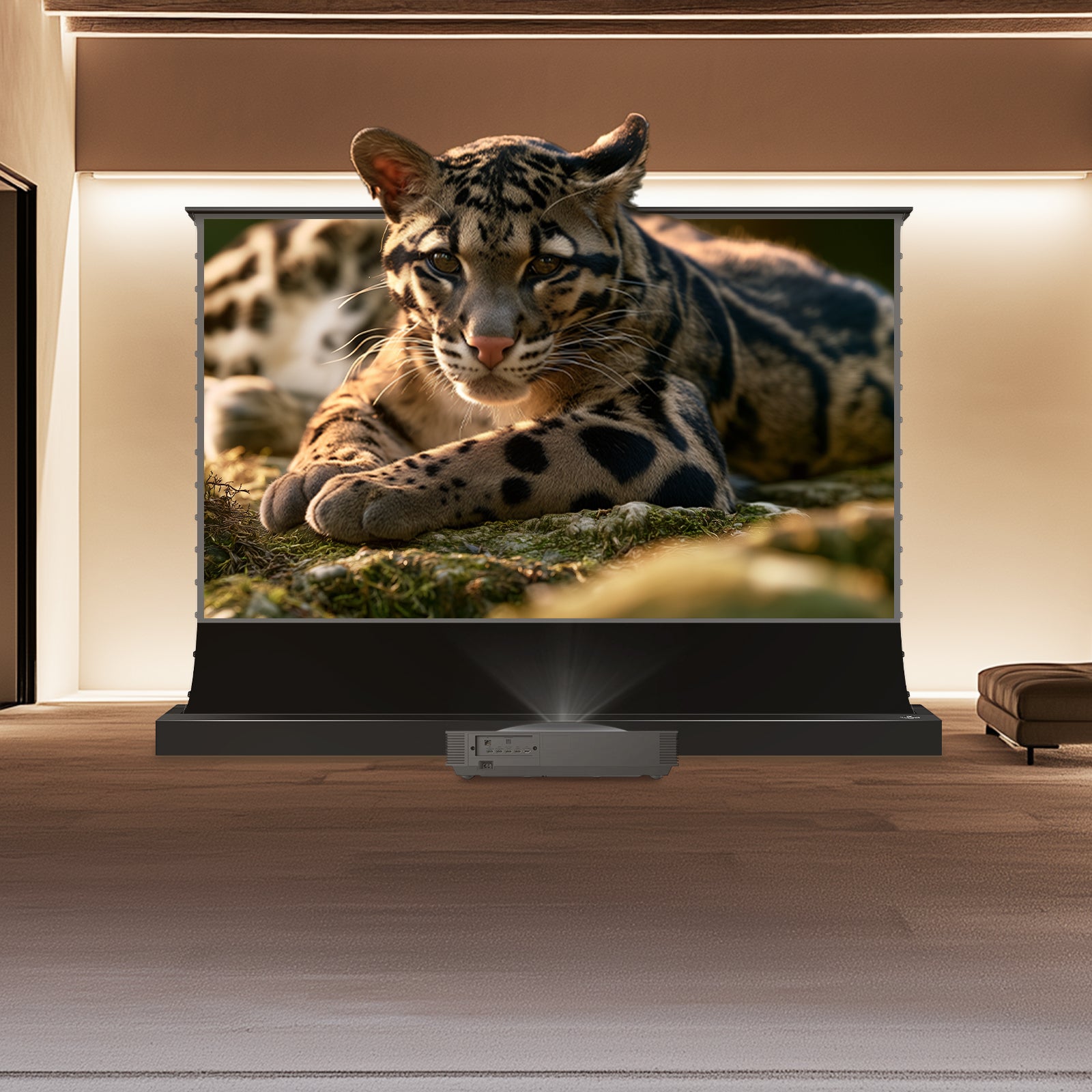 BUNDLE HISENSE PX4 PRO Triple Laser Projector & VIVIDSTORM S Lite Hyper Motorized Tension Floor Rising Lenticular ALR Projector Screen