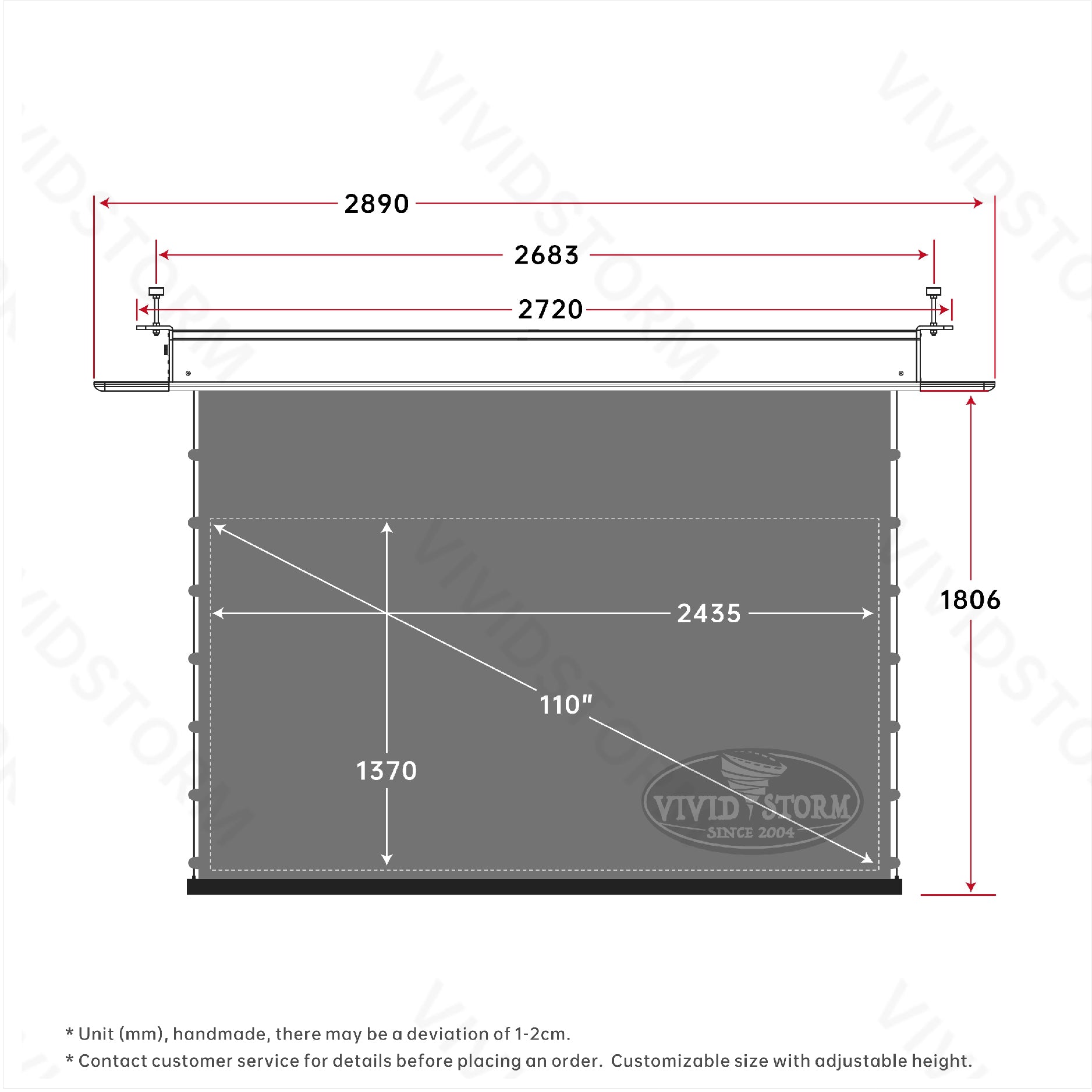 VIVIDSTORM PHANTOM Recessed In-Ceiling Motorized Tension Obsidian Long Throw ALR Projector screen
