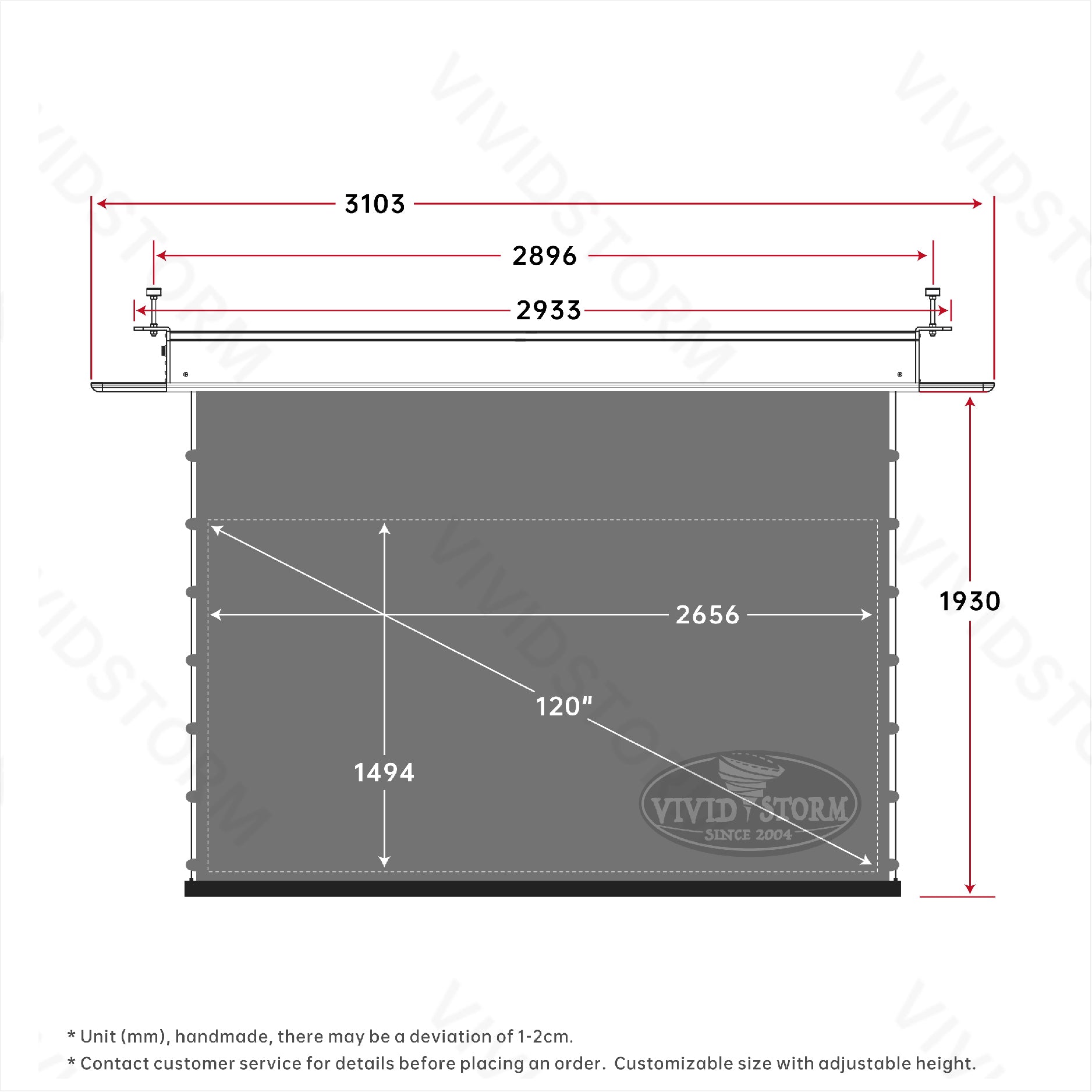 VIVIDSTORM PHANTOM Recessed In-Ceiling Motorized Tension Obsidian Long Throw ALR Projector screen