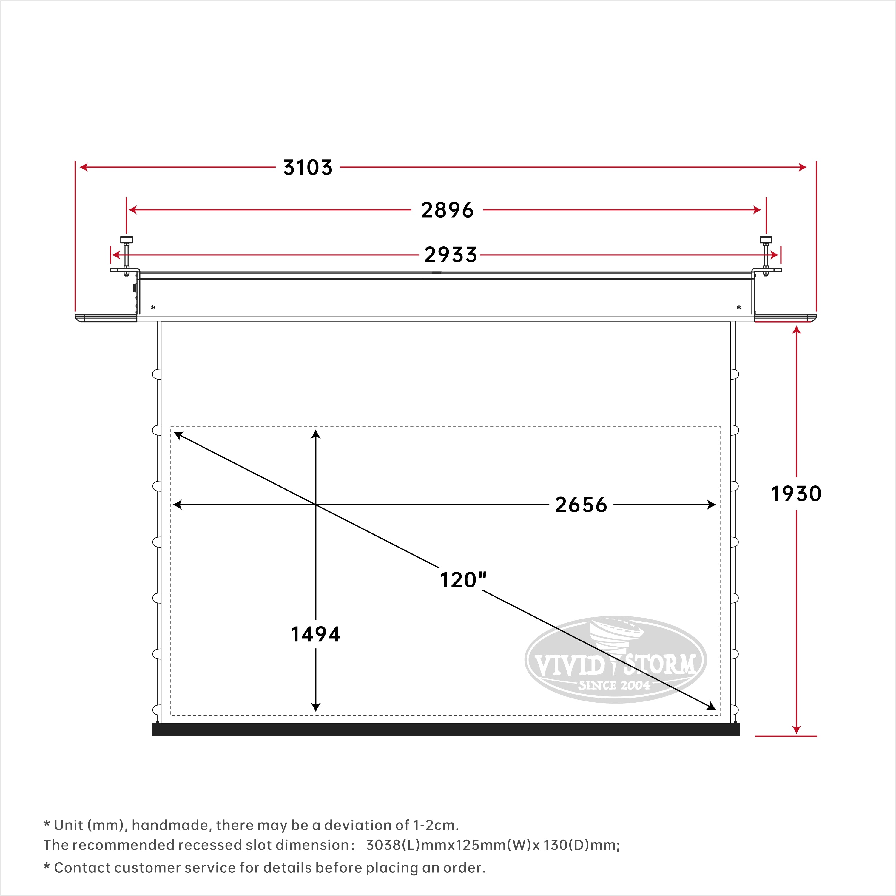 VIVIDSTORM PHANTOM Recessed In-Ceiling Motorized Tension White Cinema Projector screen