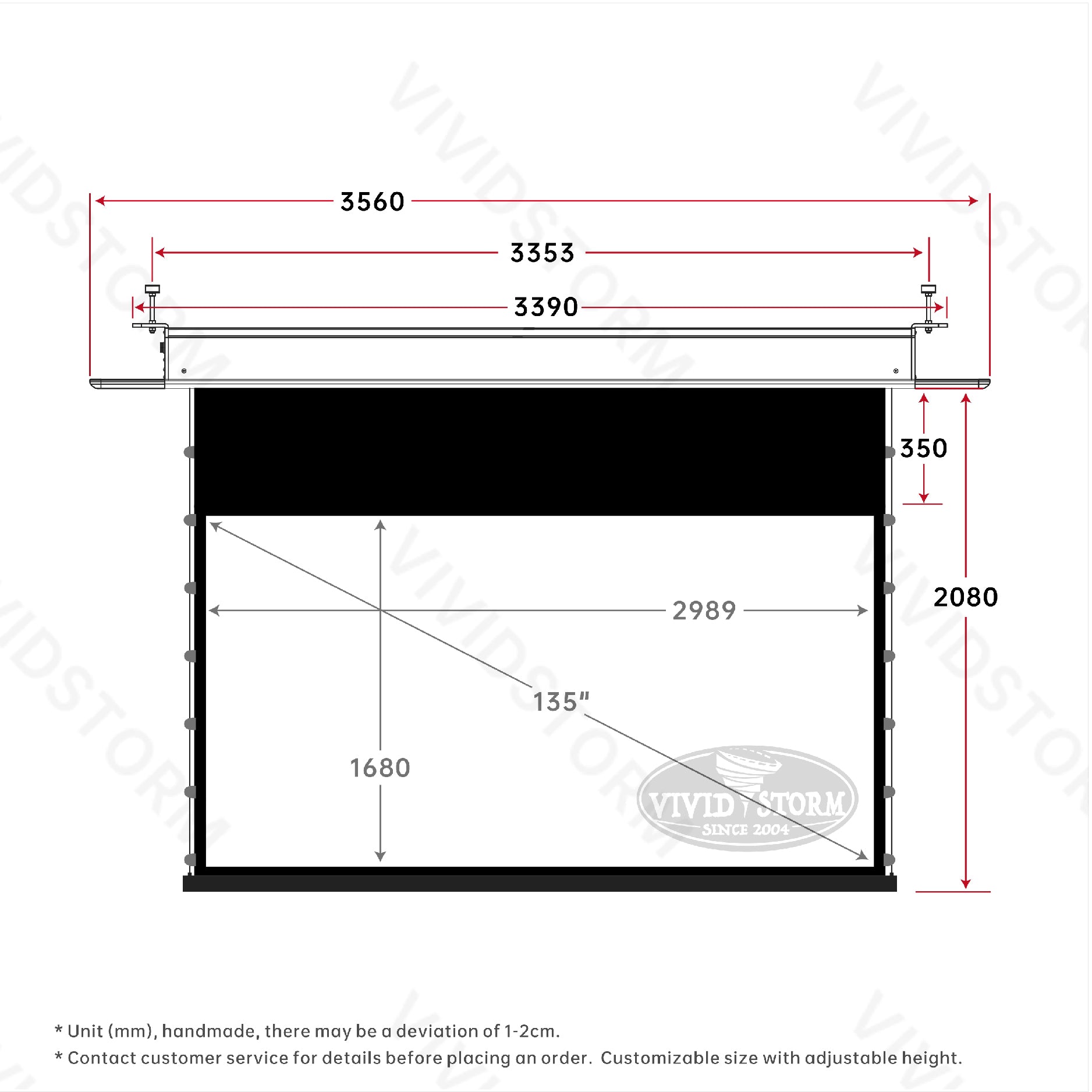 VIVIDSTORM PHANTOM Recessed In-Ceiling Motorized Tension White Cinema Projector screen
