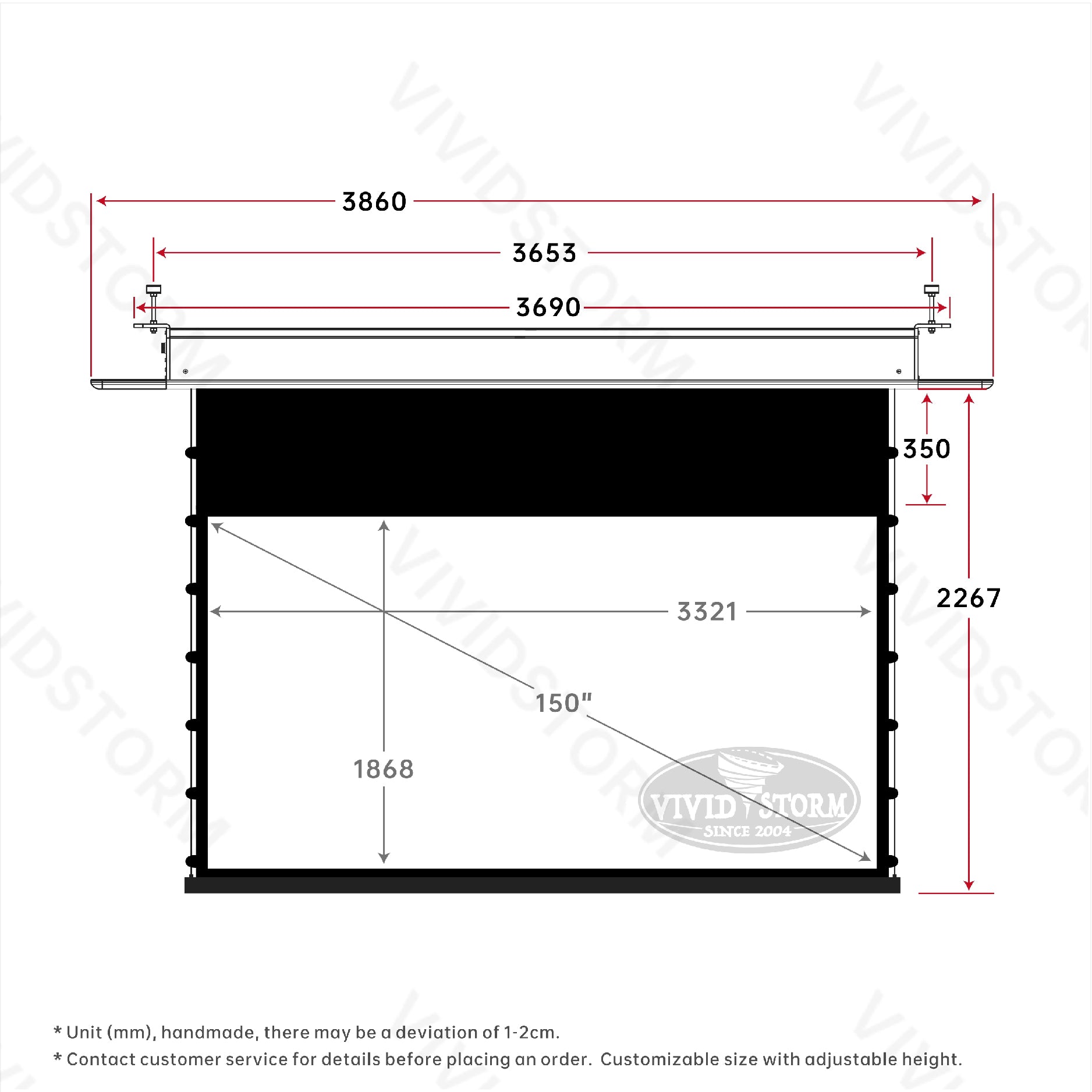 VIVIDSTORM PHANTOM Recessed In-Ceiling Motorized Tension White Cinema Projector screen
