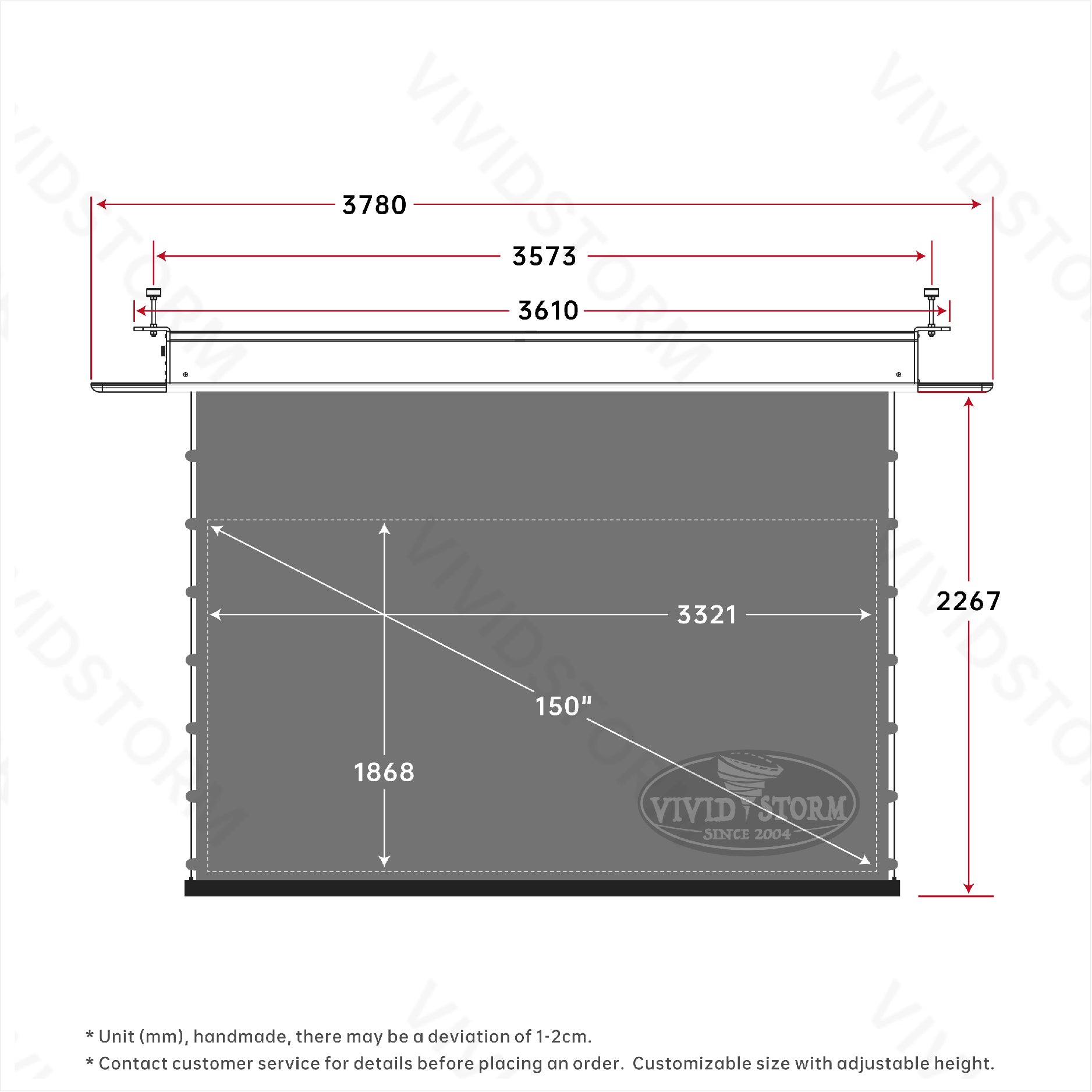 VIVIDSTORM PHANTOM Recessed In-Ceiling Motorized Tension Obsidian Long Throw ALR Projector screen