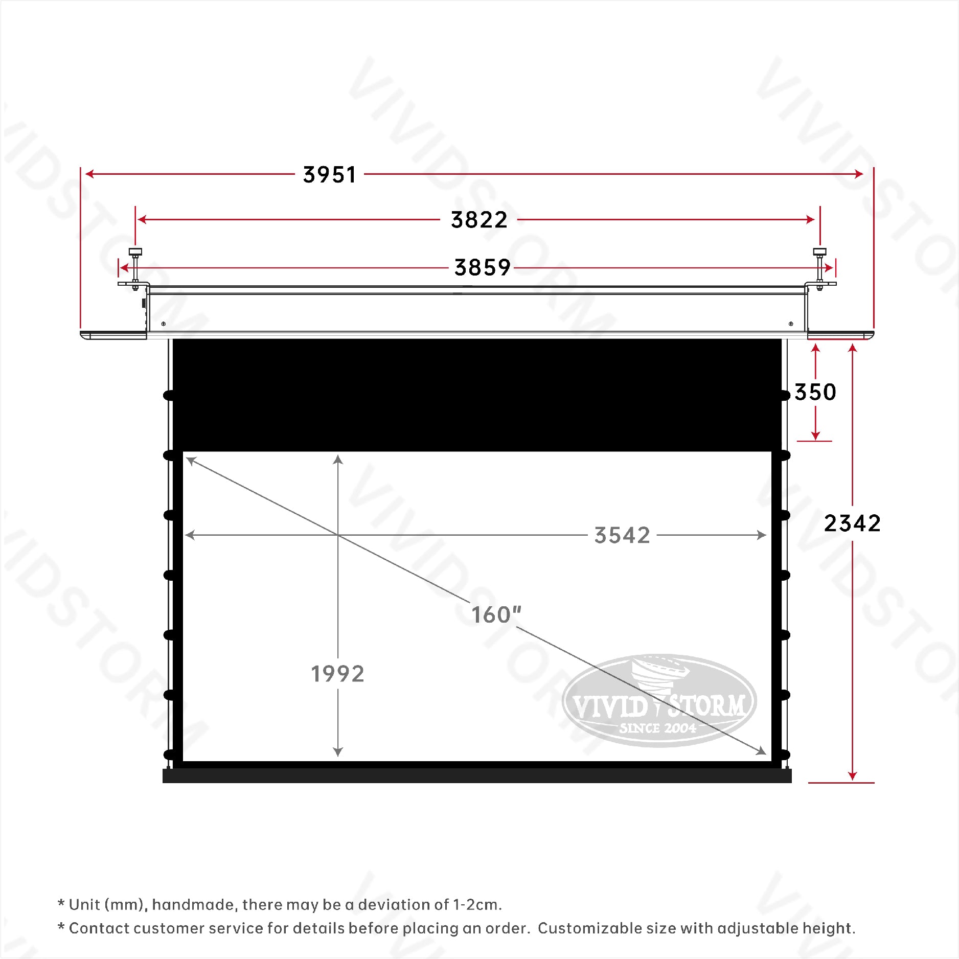 VIVIDSTORM PHANTOM Recessed In-Ceiling Motorized Tension White Cinema Projector screen