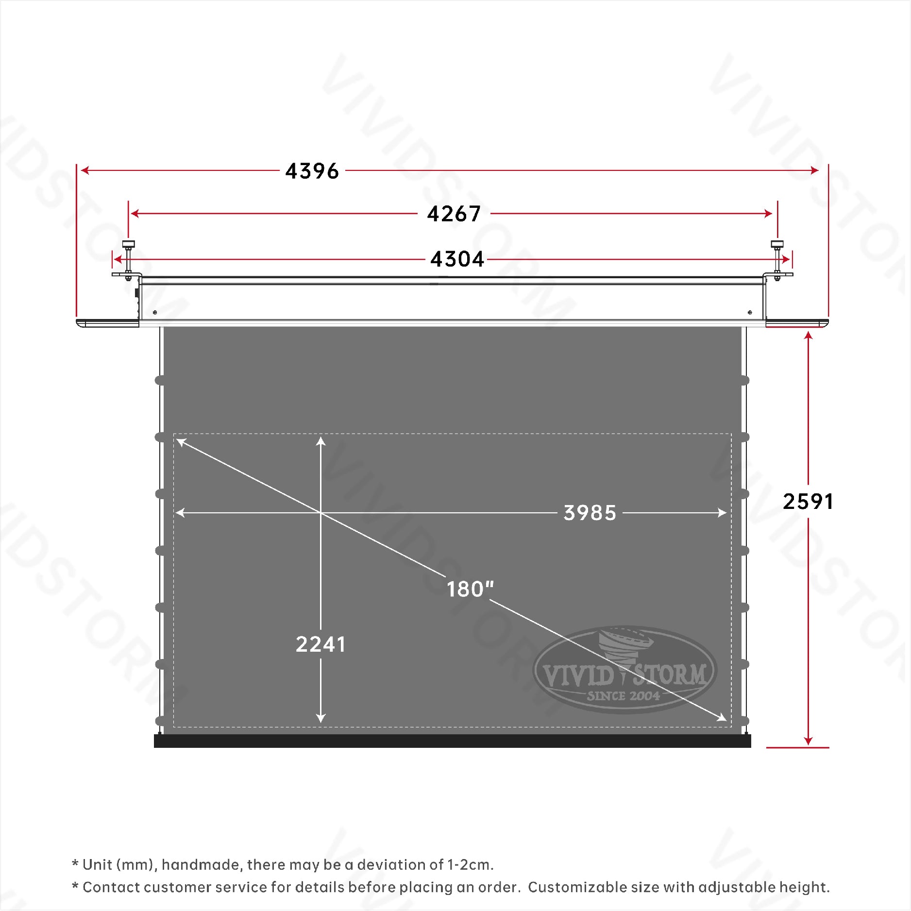 VIVIDSTORM PHANTOM Recessed In-Ceiling Motorized Tension Obsidian Long Throw ALR Projector screen