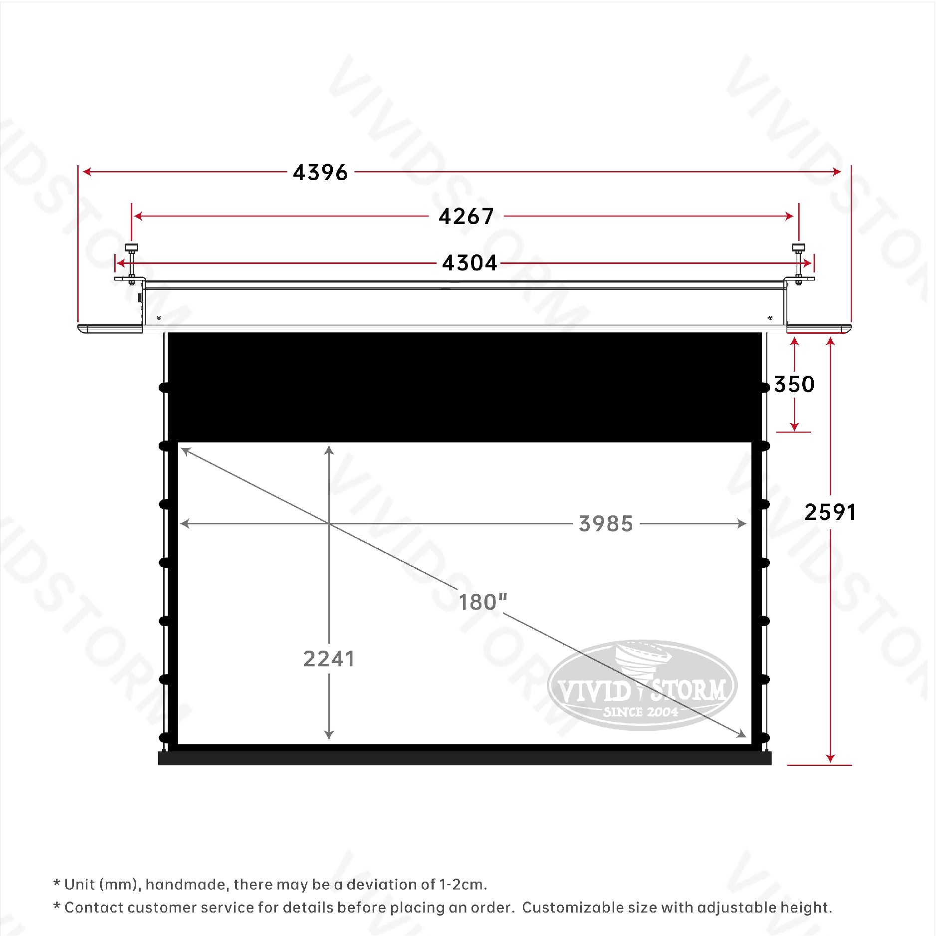 VIVIDSTORM PHANTOM Recessed In-Ceiling Motorized Tension White Cinema Projector screen
