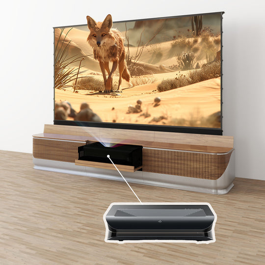 VIVIDSTORM Bundle-Projector & Screen & Fully Concealed Premium Motorized Laser TV Cabinet DUNE-Limited Edition