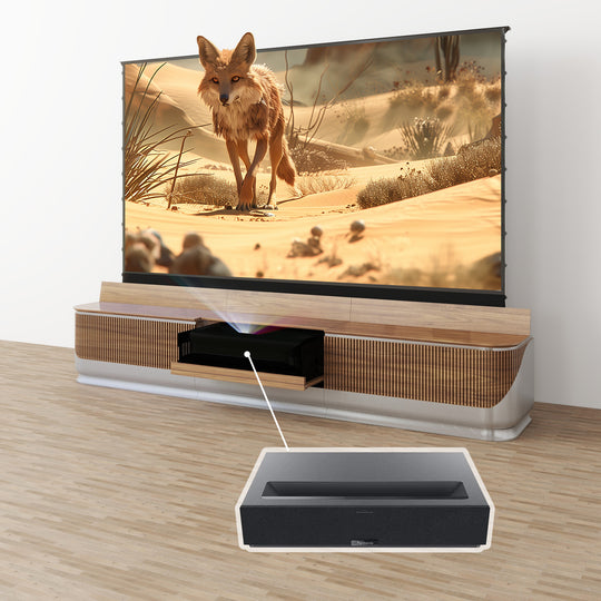 VIVIDSTORM Bundle-Projector & Screen & Fully Concealed Premium Motorized Laser TV Cabinet DUNE-Limited Edition