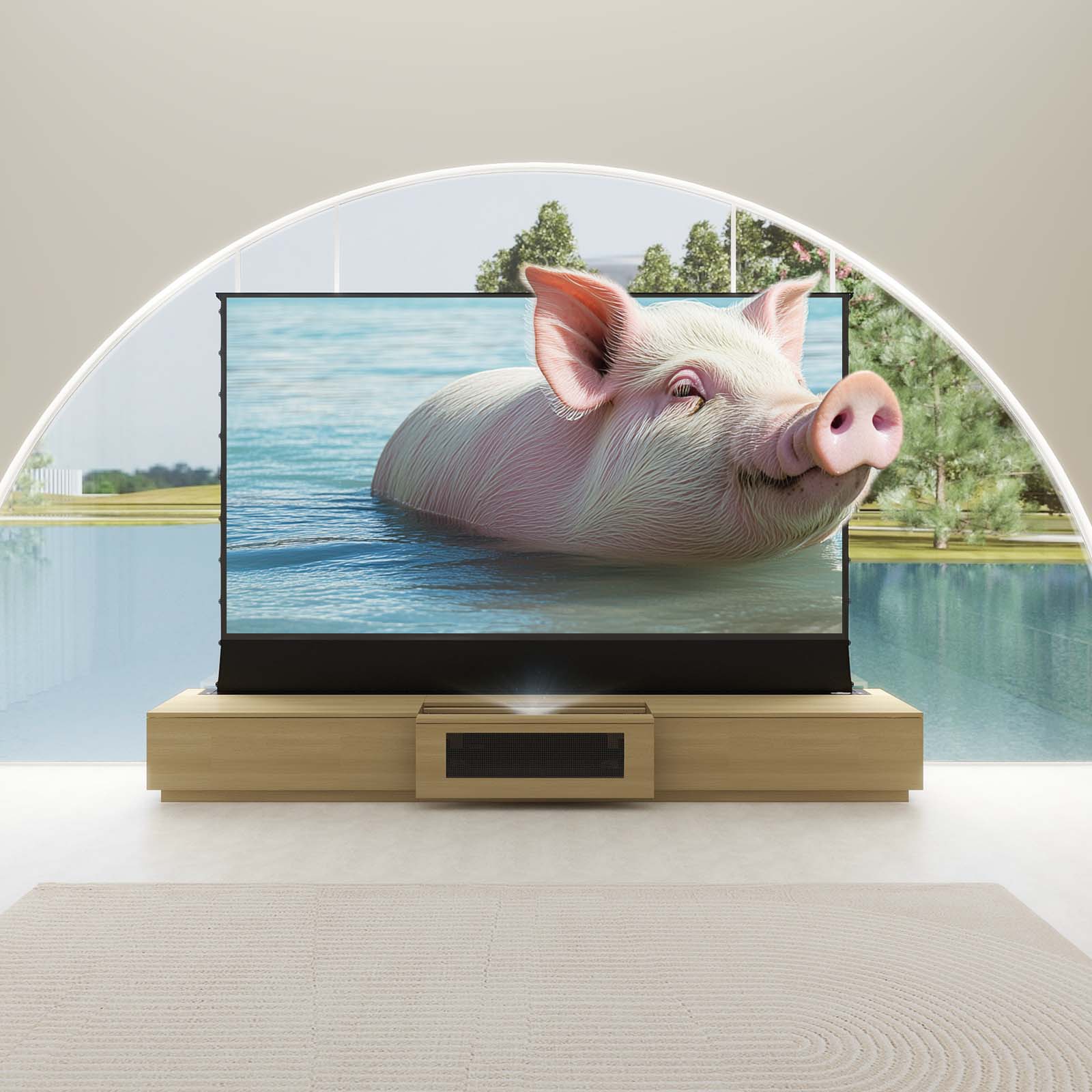 VIVIDSTORM Bundle-Projector&Screen&2025 New VIVIDSTORM Motorised Laser TV Cabinet Barcelona Mark III