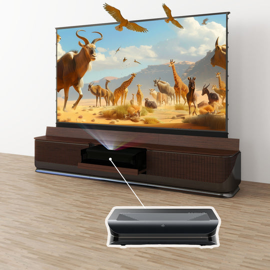 VIVIDSTORM Bundle-Projector & Screen & Fully Concealed Premium Motorized Laser TV Cabinet DUNE-Limited Edition
