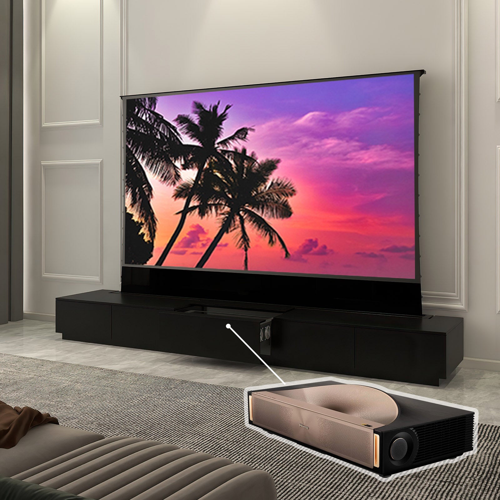 VIVIDSTORM Bundle-Projector&Screen&Motorised Laser TV Cabinet Monte Carlo