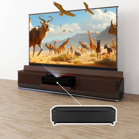 VIVIDSTORM Bundle-Projector & Screen & Fully Concealed Premium Motorized Laser TV Cabinet DUNE-Limited Edition