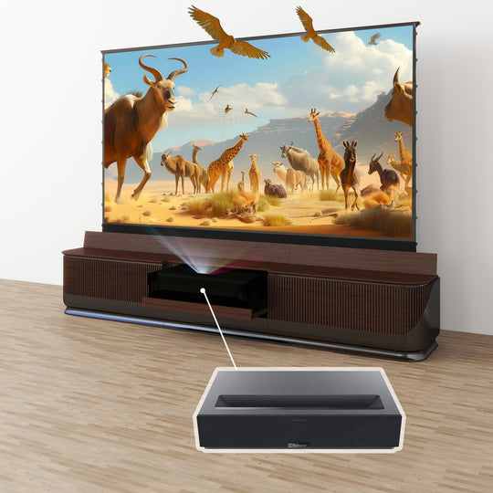 VIVIDSTORM Bundle-Projector & Screen & Fully Concealed Premium Motorized Laser TV Cabinet DUNE-Limited Edition