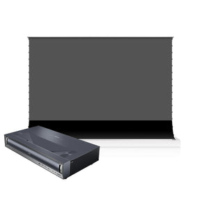 BUNDLE HISENSE LASER CINEMA PX3 PRO TriChroma Laser Cinema Projector & VIVIDSTORM S Lite Hyper Motorized Tension Floor Rising Lenticular ALR Projector Screen