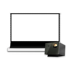 BUNDLE Valerion VisionMaster Pro 2 Projector & VIVIDSTORM S White Cinema Motorized Tension Floor Rising Projector Screen