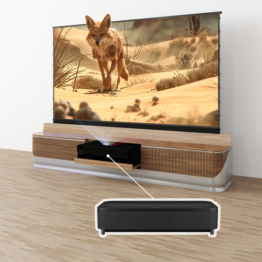 VIVIDSTORM Bundle-Projector & Screen & Fully Concealed Premium Motorized Laser TV Cabinet DUNE-Limited Edition