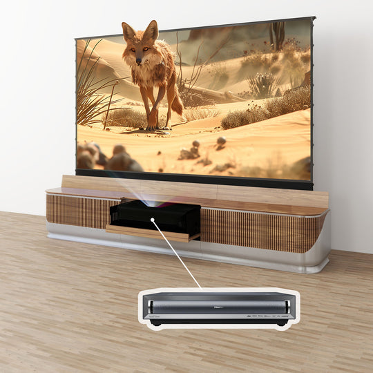 VIVIDSTORM Bundle-Projector & Screen & Fully Concealed Premium Motorized Laser TV Cabinet DUNE-Limited Edition