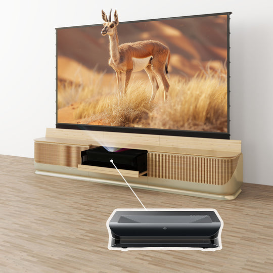 VIVIDSTORM Bundle-Projector & Screen & Fully Concealed Premium Motorized Laser TV Cabinet DUNE-Limited Edition