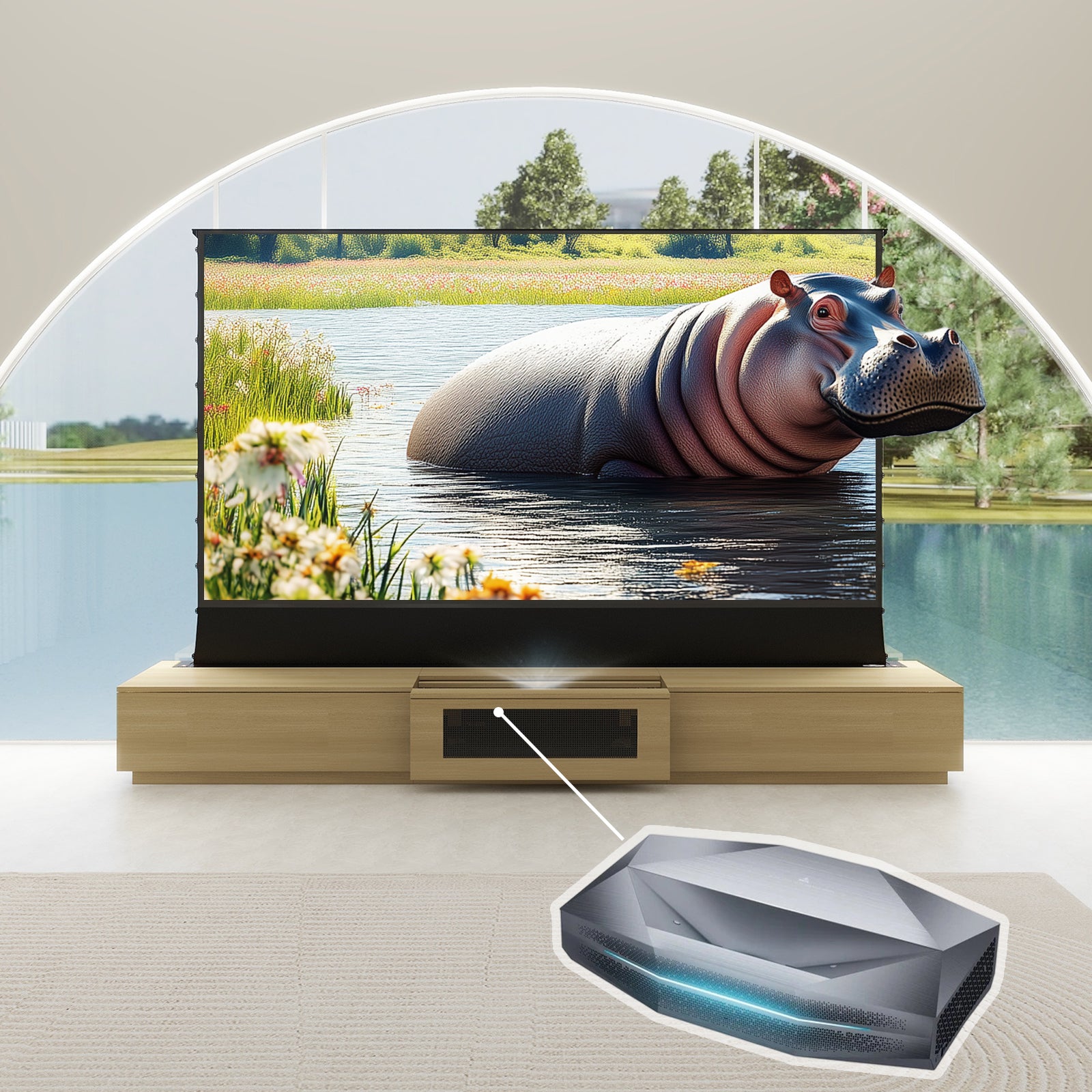 VIVIDSTORM Bundle-Projector&Screen&2025 New VIVIDSTORM Motorised Laser TV Cabinet Barcelona Mark III