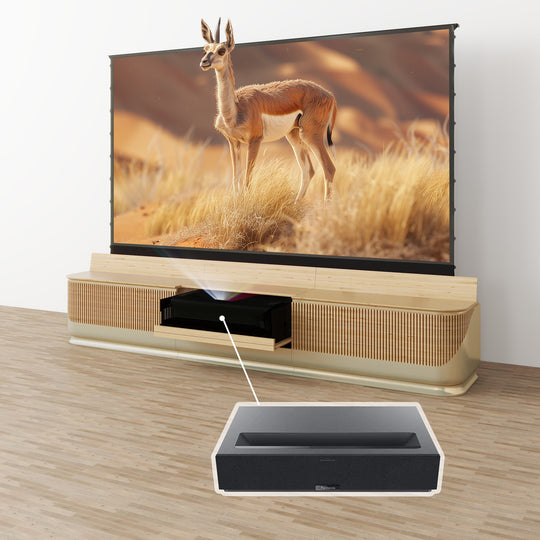 VIVIDSTORM Bundle-Projector & Screen & Fully Concealed Premium Motorized Laser TV Cabinet DUNE-Limited Edition