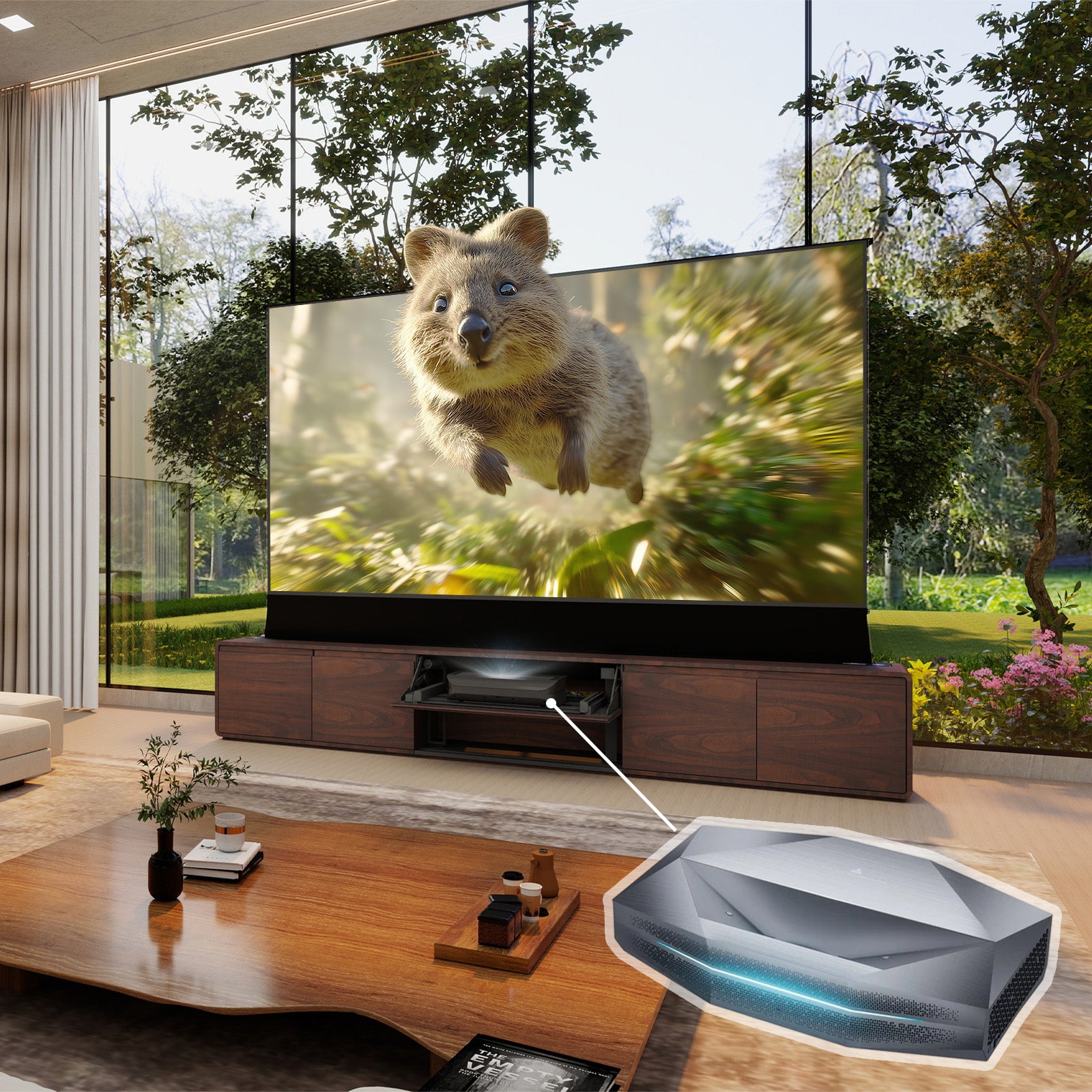 VIVIDSTORM Bundle-Projector&Screen&2025 New VIVIDSTORM Motorised Laser TV Cabinet Vienna