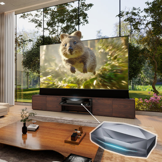 VIVIDSTORM Bundle Projector&Screen&VIVIDSTORM Motorised Laser TV Cabinet Vienna