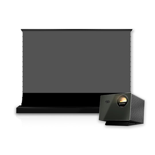 مجموعة جهاز عرض سينمائي ليزري ثلاثي الألوان HISENSE LASER CINEMA PX3 PRO وشاشة عرض عدسية عدسية الارتفاع ذات محرك فائق VIVIDSTORM S Lite