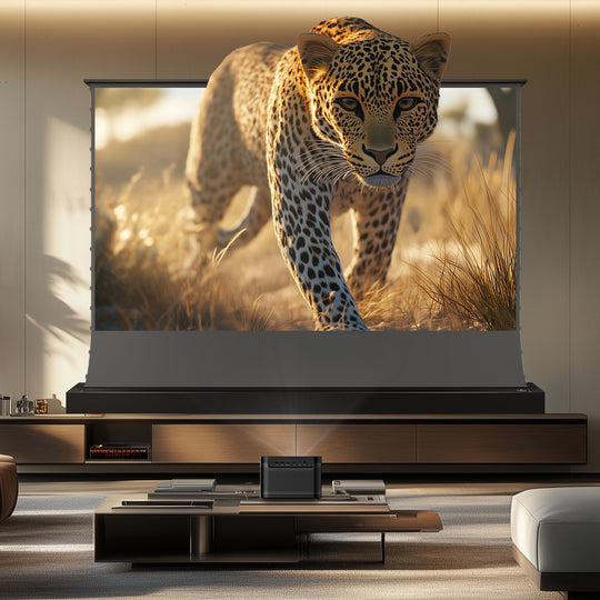 BUNDLE Dangbei DBOX02 (Mars pro2) 4K Laser Projector & VIVIDSTORM S ALR Motorized Tension Floor Rising Obsidian Long Throw ALR Projector screen