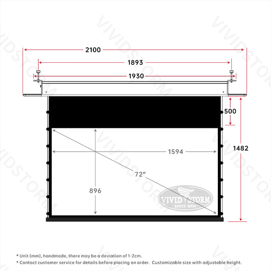 Écran de projection motorisé blanc à tension encastré au plafond VIVIDSTORM PHANTOM