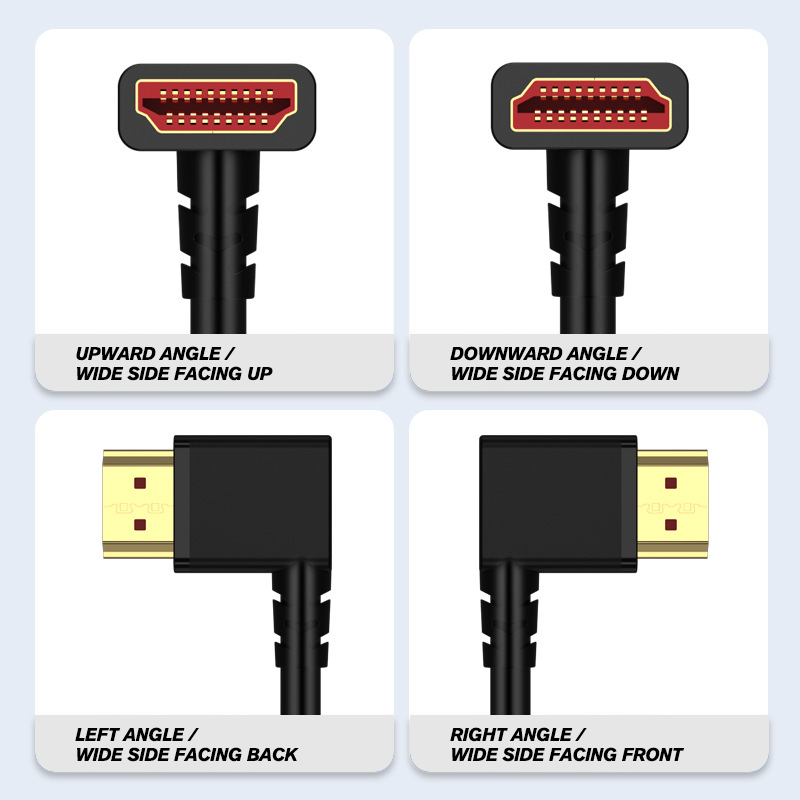 VIVIDSTORM 4K/8K HDMI 2.1 Cable – 90° Angled Connector (4-Way Bend, Reversible Edge) for TV/Projector