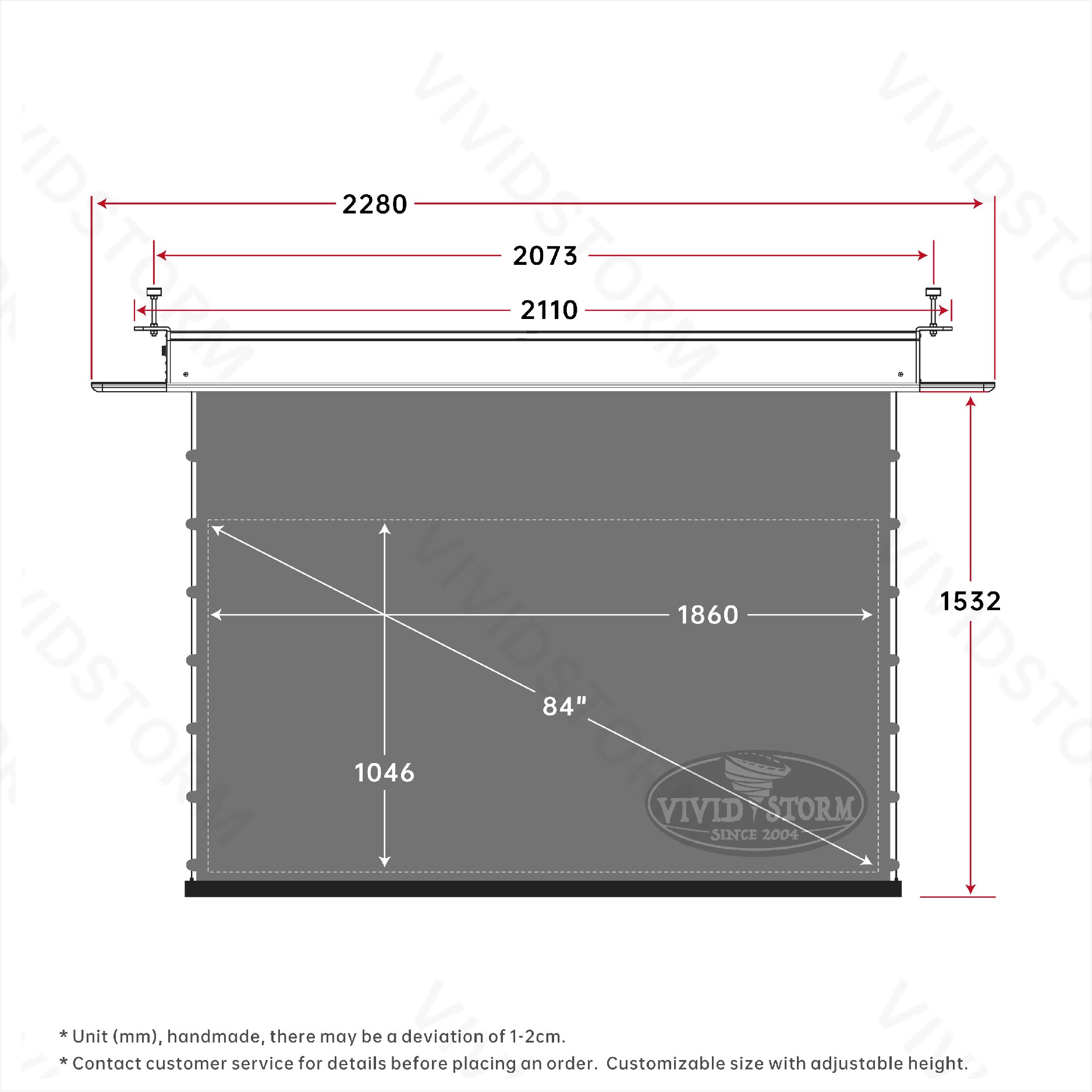 VIVIDSTORM PHANTOM Recessed In-Ceiling Motorized Tension Obsidian Long Throw ALR Projector screen