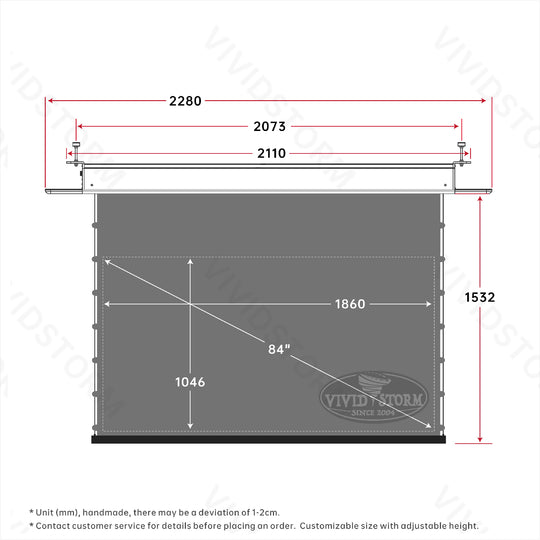 Écran de projection motorisé à longue portée VIVIDSTORM PHANTOM, encastrable au plafond, tension Obsidian ALR