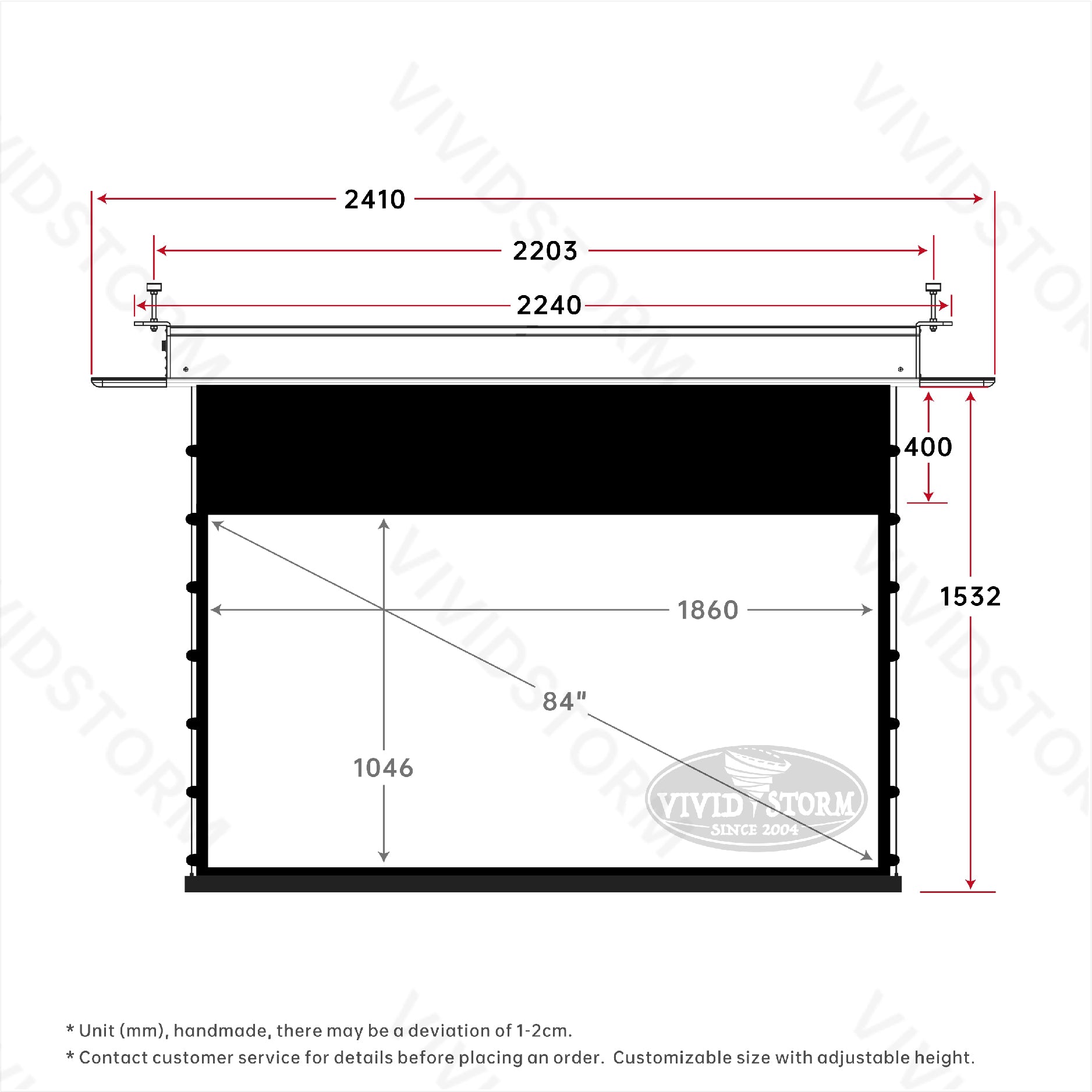 VIVIDSTORM PHANTOM Recessed In-Ceiling Motorized Tension White Cinema Projector screen