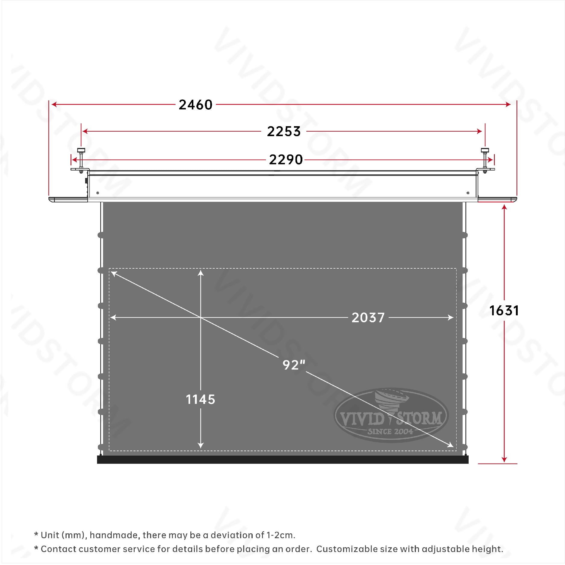 VIVIDSTORM PHANTOM Recessed In-Ceiling Motorized Tension Obsidian Long Throw ALR Projector screen