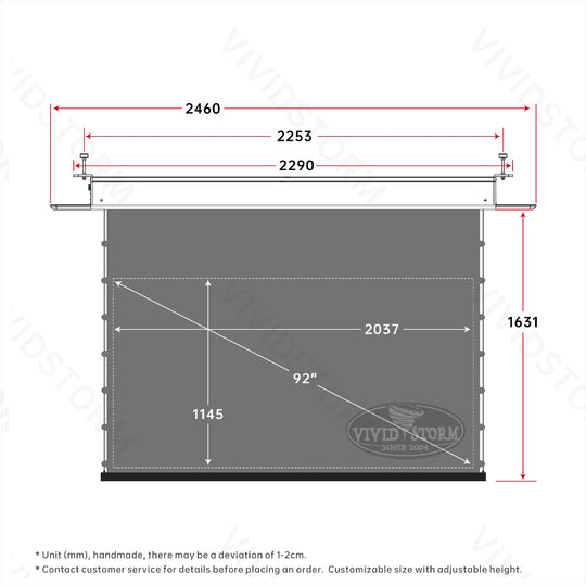 Écran de projection motorisé à longue portée VIVIDSTORM PHANTOM, encastrable au plafond, tension Obsidian ALR