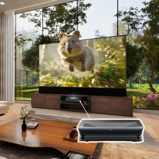 VIVIDSTORM Bundle Projector&Screen&VIVIDSTORM Motorised Laser TV Cabinet Vienna