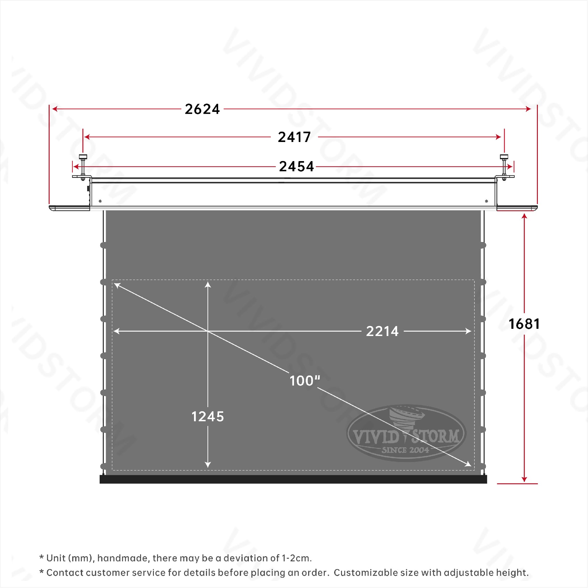VIVIDSTORM PHANTOM Recessed In-Ceiling Motorized Tension Obsidian Long Throw ALR Projector screen