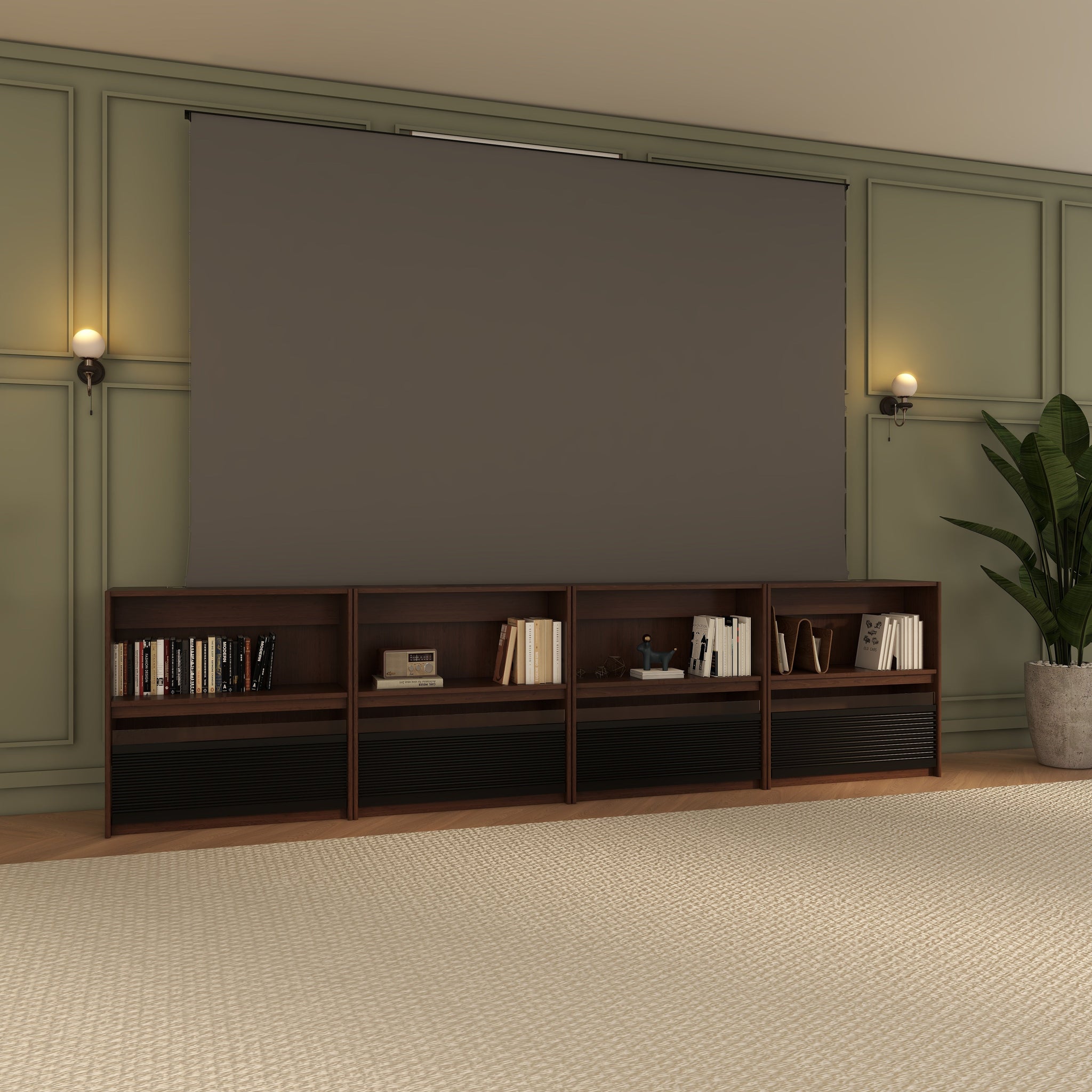 Bundle VIVIDSTORM Nexus Motorized Projector Screen Integrated Shelving Unit & S White Cinema/S ALR Motorized Tension Floor Rising Projector screen