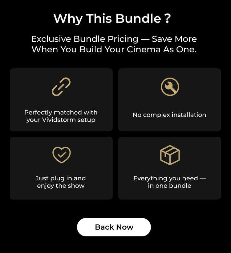 VIVIDSTORM x ULTIMEA | 120inch Barcelona Mark III Motorized Cabinet, Screen, Projector & Sound System Bundle