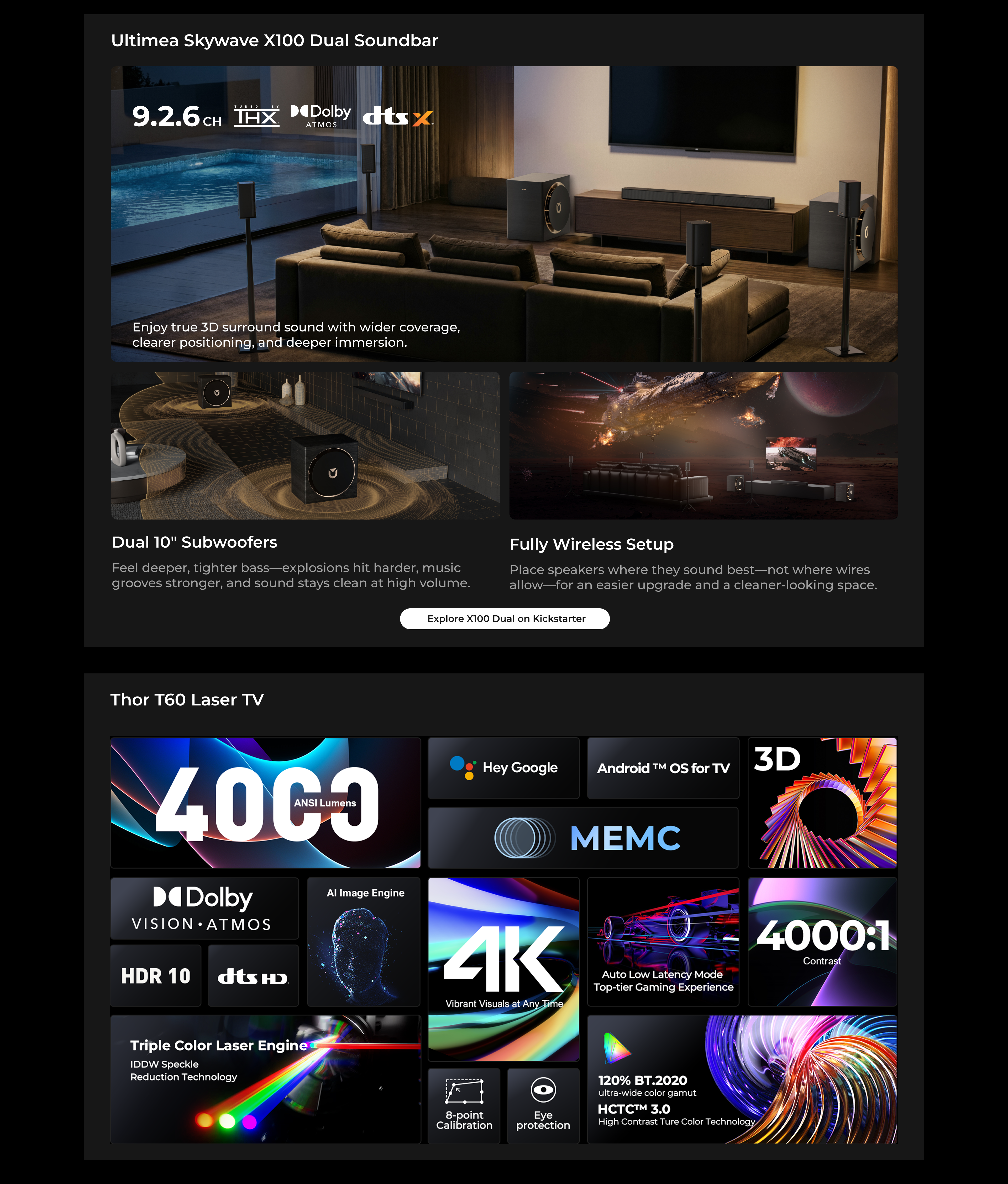 VIVIDSTORM x ULTIMEA | 120inch Barcelona Mark III Motorized Cabinet, Screen, Projector & Sound System Bundle