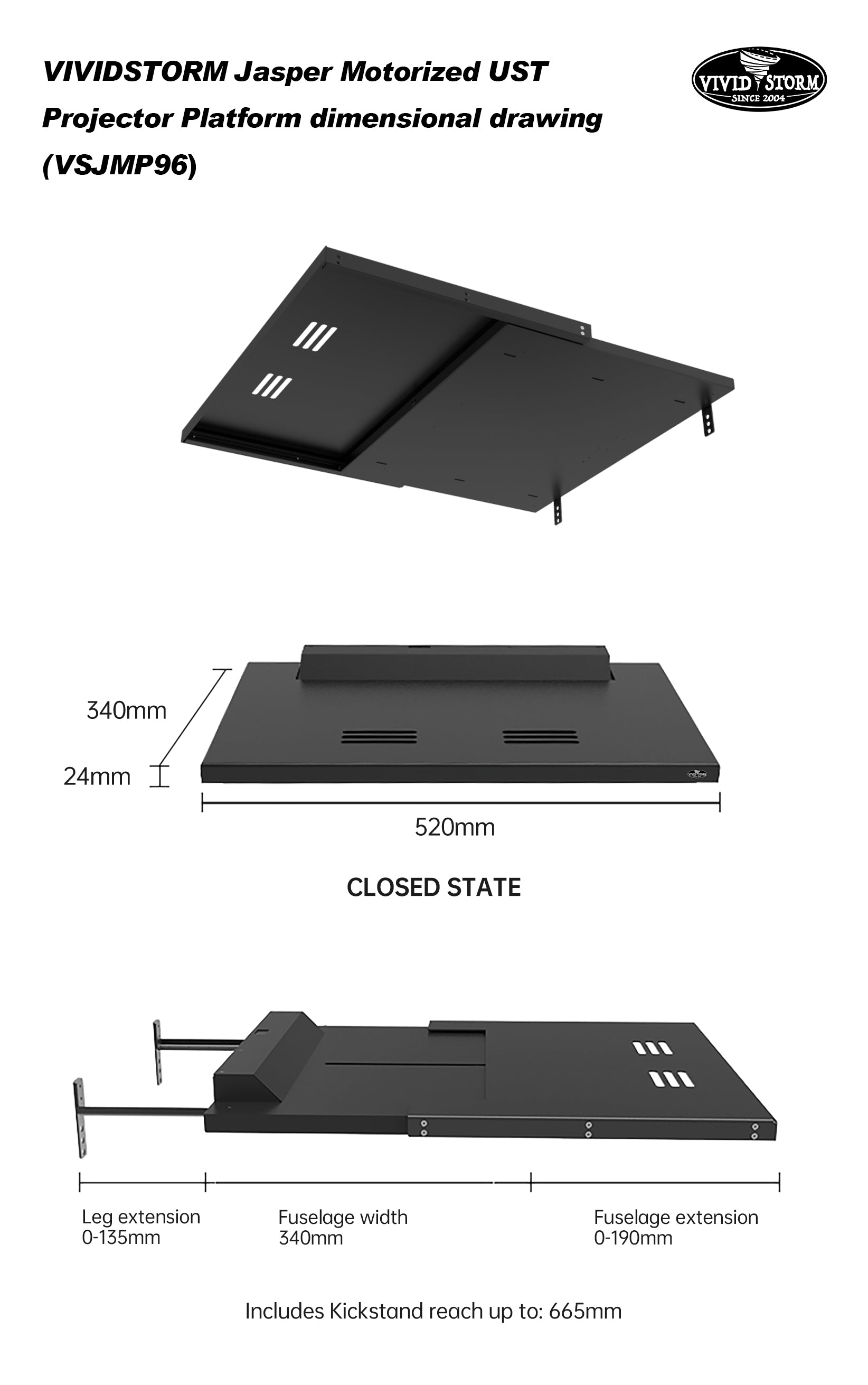 Vividstorm Jasper Motorised UST projector Platform