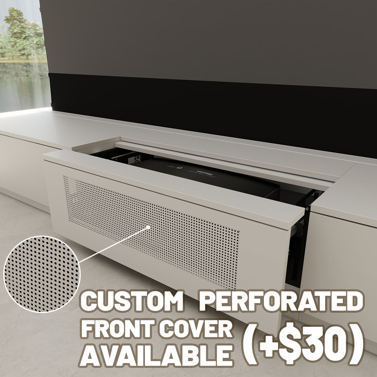 VIVIDSTORM Bundle-Projector&Screen&2025 New VIVIDSTORM Motorised Laser TV Cabinet Barcelona Mark III