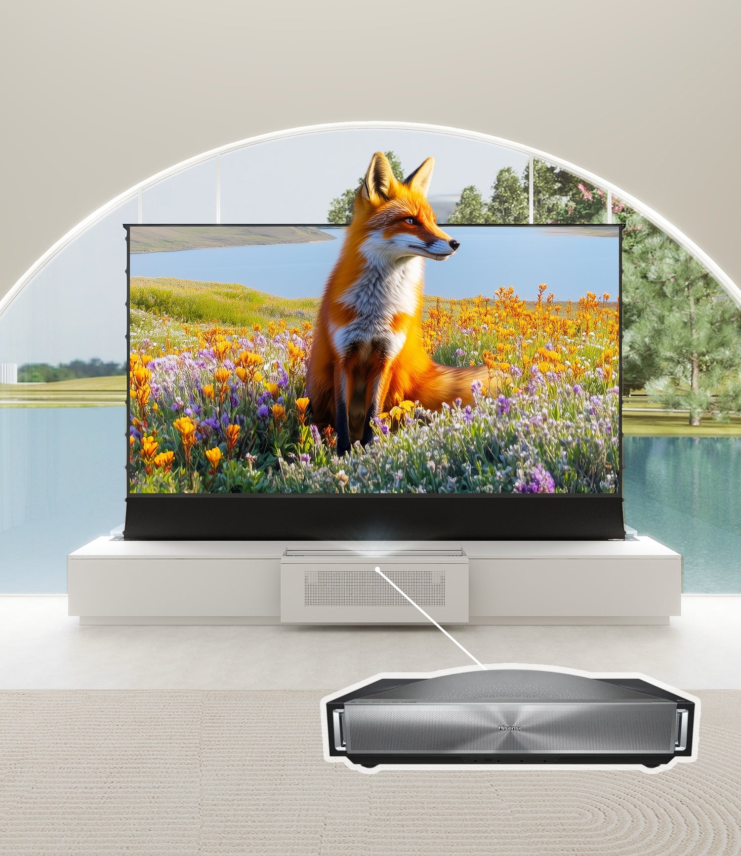 VIVIDSTORM Bundle Projector&Screen&VIVIDSTORM Motorised Laser TV Cabinet Barcelona Mark III