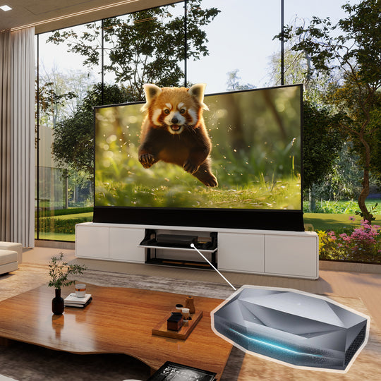 VIVIDSTORM Bundle Projector&Screen&VIVIDSTORM Motorised Laser TV Cabinet Vienna