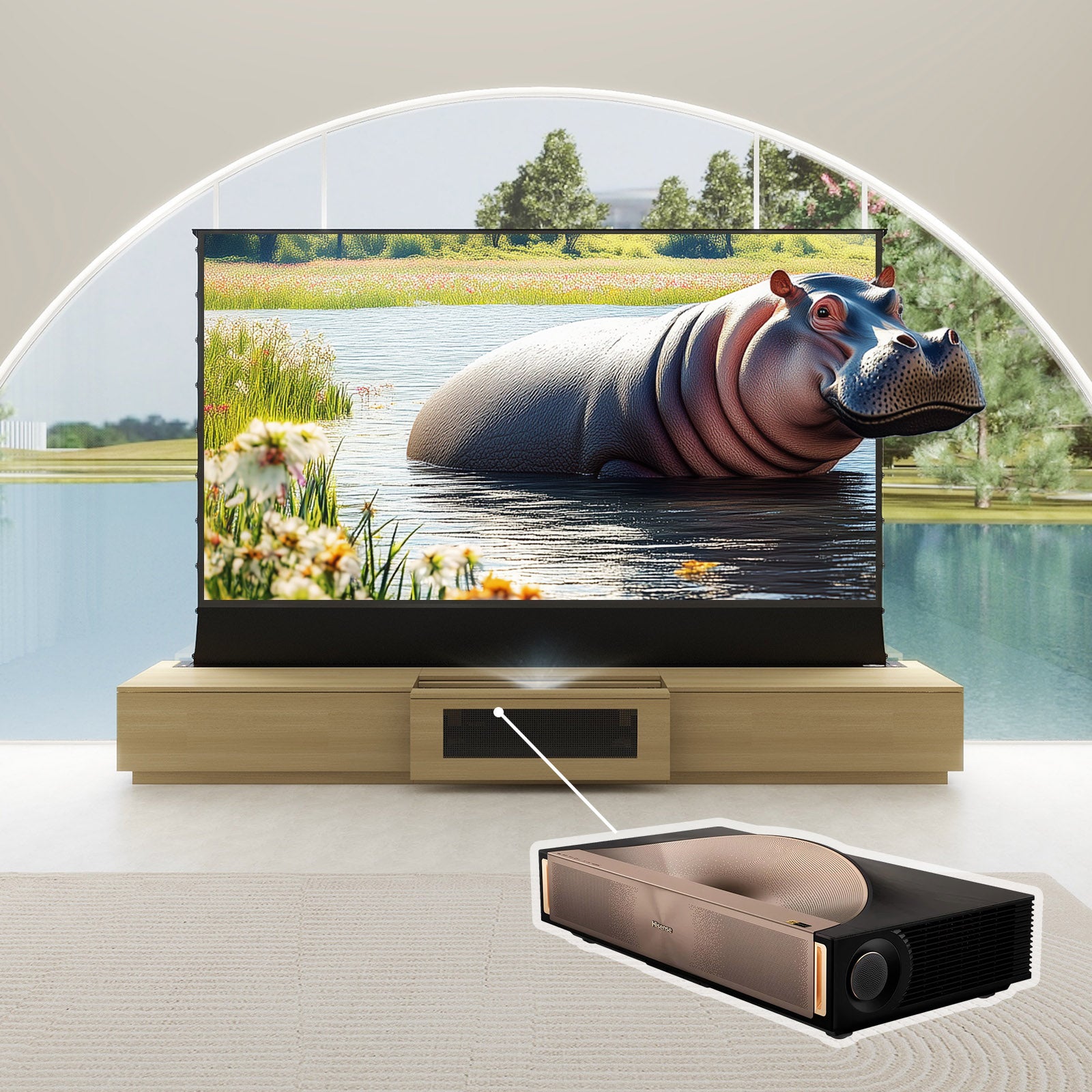 VIVIDSTORM Bundle-Projector&Screen&2025 New VIVIDSTORM Motorised Laser TV Cabinet Barcelona Mark III