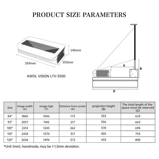 BUNDLE AWOL VISION NEWEST VERSION LTV-3500 pro/3000 pro /2500 4K Triple Ultra Short Throw Laser Projector&VIVIDSTORM S PRO Electric Tension Floor Screen - VIVIDSTORM