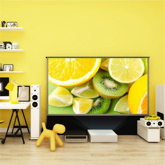 S PRO P Electric Tension Floor Screen With UST ALR P (Ambient Light Rejecting-BLACK BORDER with Sound Perforated Acoustic Transparent)material 【Only suitable for UST Laser projector and settle on table/floor】 - VIVIDSTORM