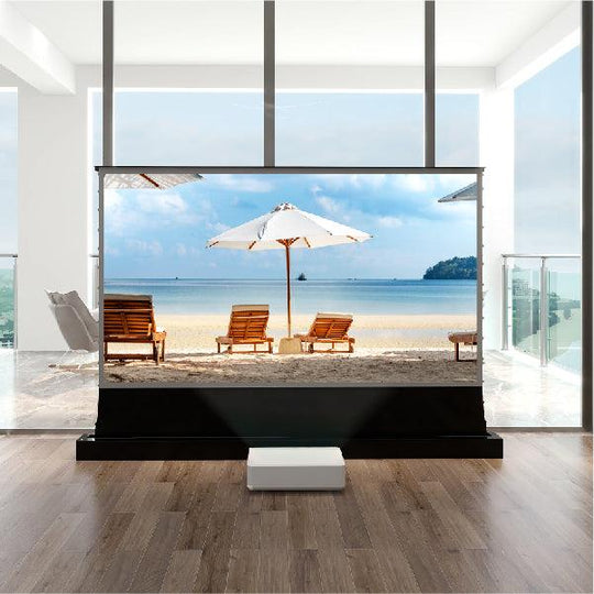 S PRO P Electric Tension Floor Screen With UST ALR P (Ambient Light Rejecting-BLACK BORDER with Sound Perforated Acoustic Transparent)material 【Only suitable for UST Laser projector and settle on table/floor】 - VIVIDSTORM